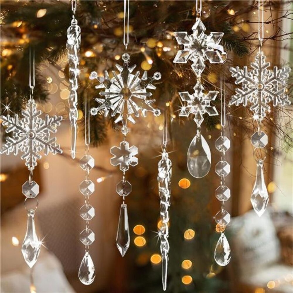 18pcs Crystal Christmas Ornaments for Tree Decorations-Hanging Acrylic